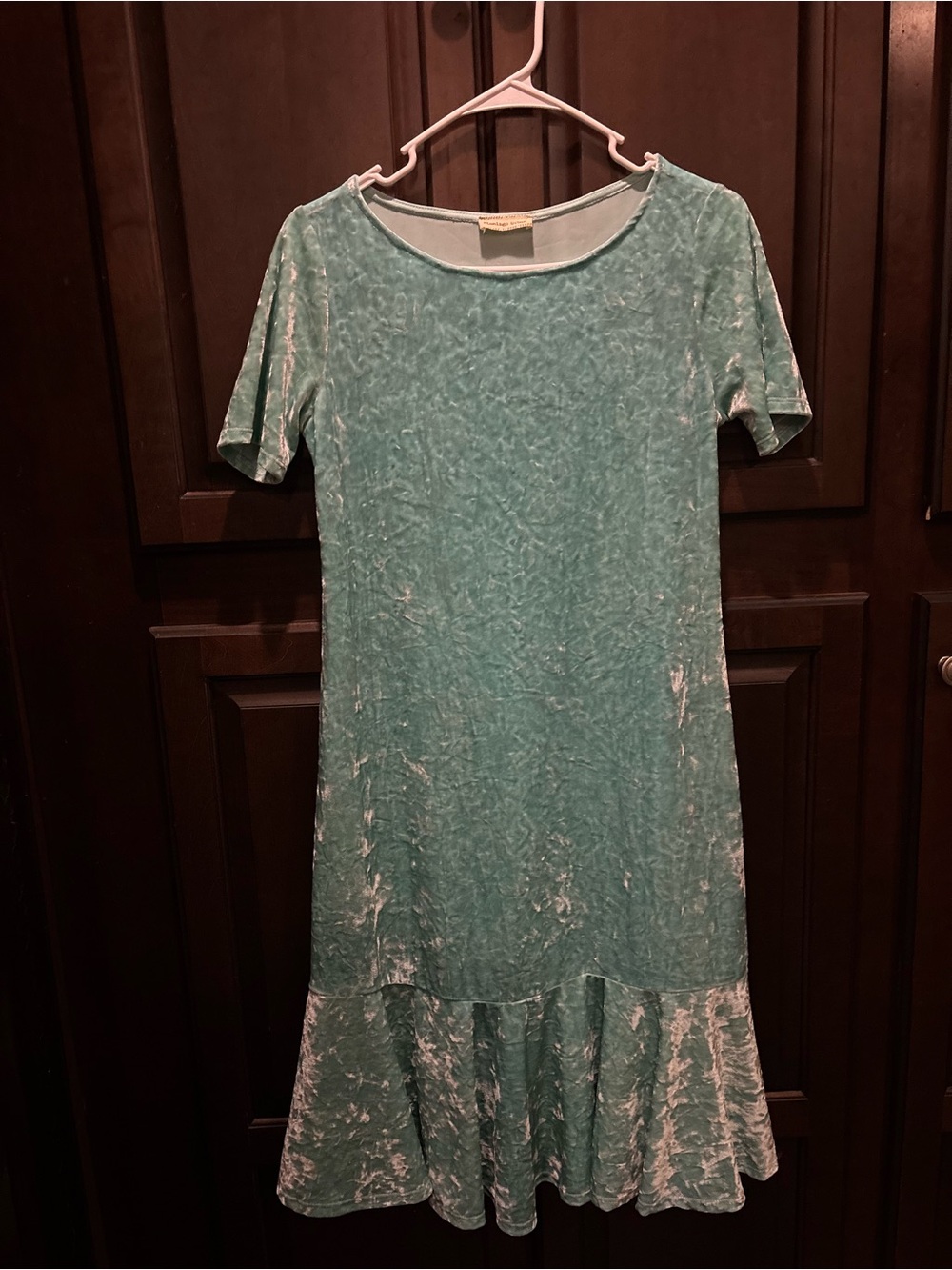 Crushed Velvet Short Sleeve Mint Green Dress